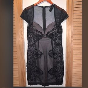 Entry black mesh lace mini dress